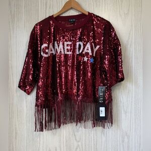 Crimson Game Day Sequin Shirts with Tassels NWT